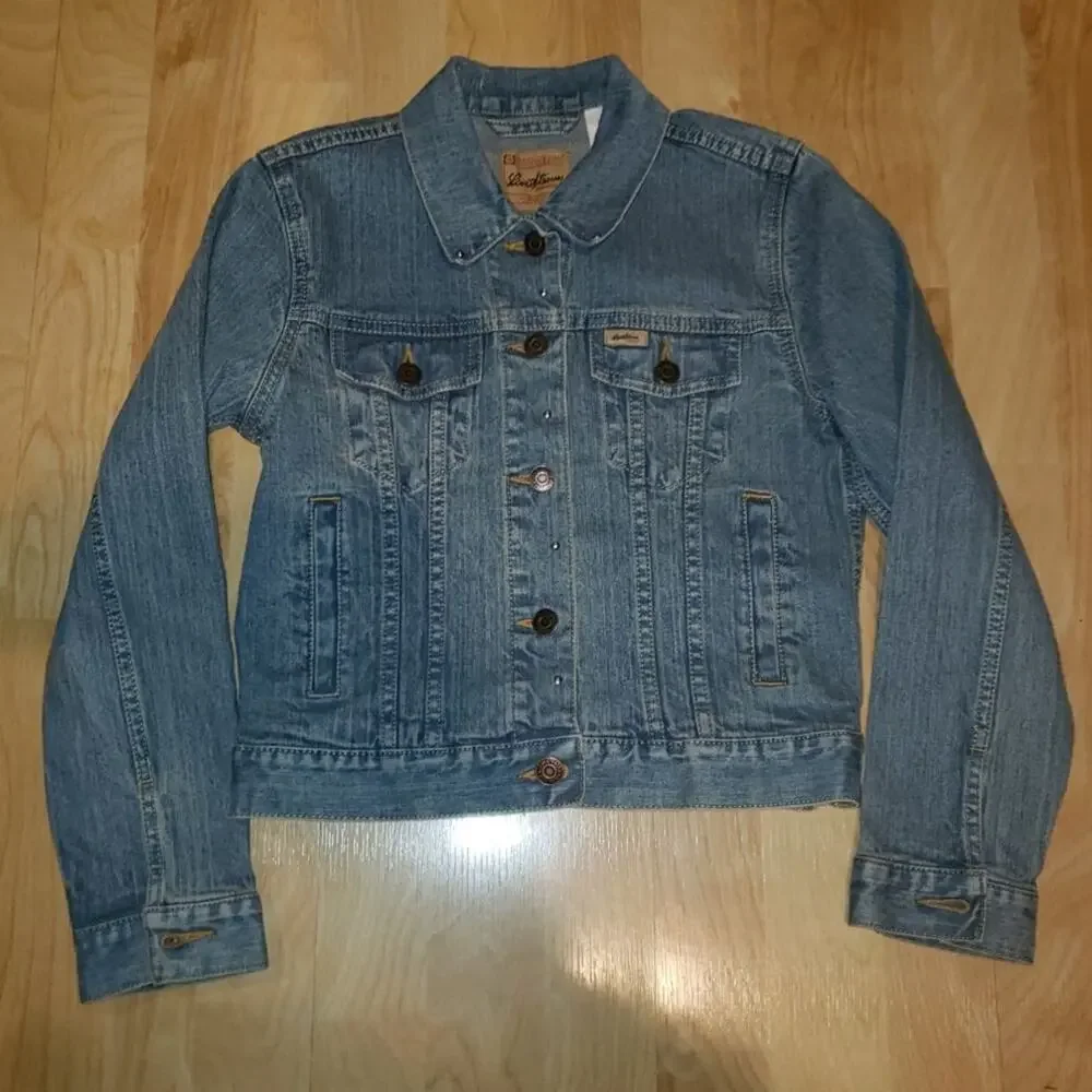 Vintage Levi Strauss Girl's LG Denim Sequin Red Heart Studded Jean Jacket